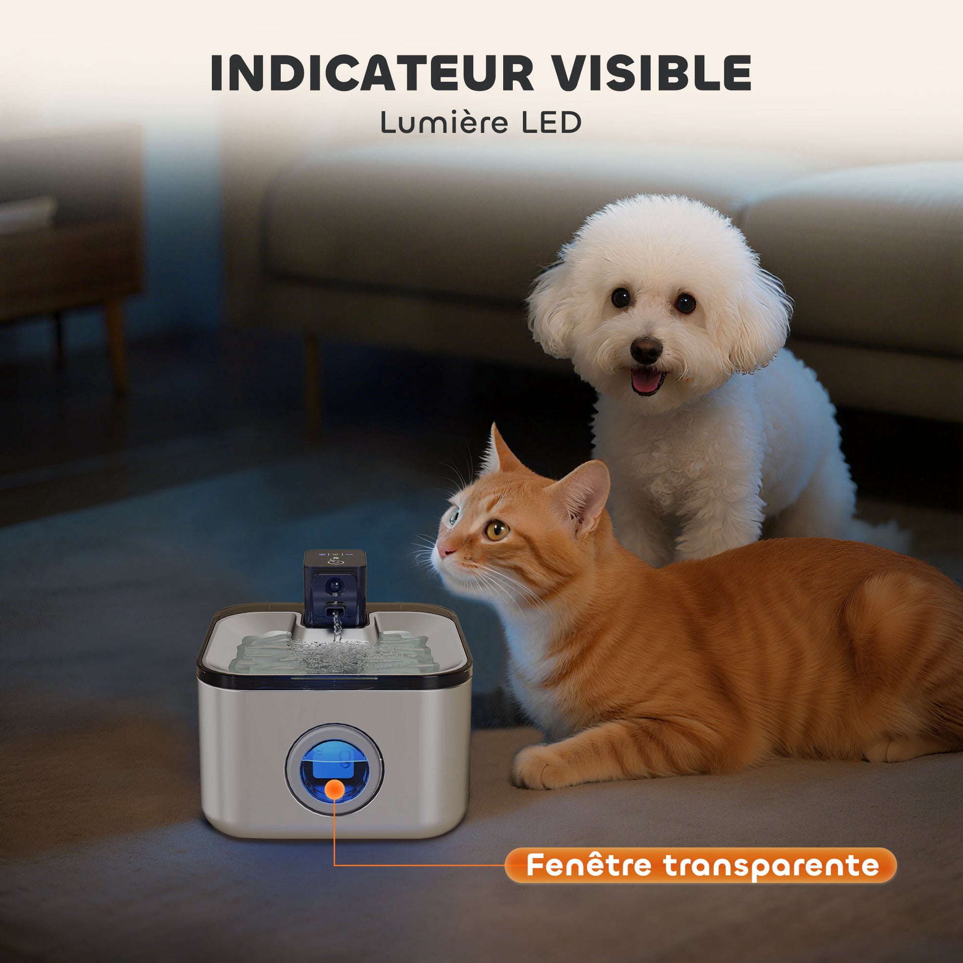 Automatic Stainless Steel 4.2L Wireless Cat Water Fountain, with LED Indicator, Ultra-Quiet Pump, 4,000 mAh Battery, USB Charger, Silver