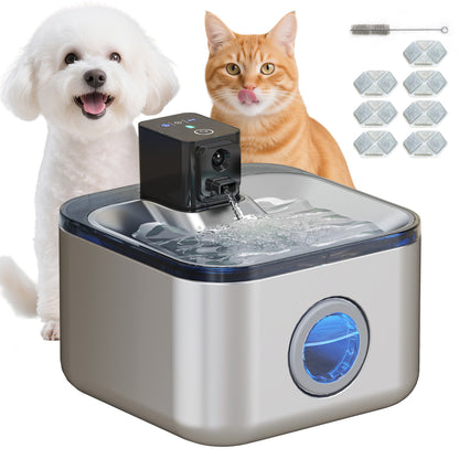 Automatic Stainless Steel 4.2L Wireless Cat Water Fountain, with LED Indicator, Ultra-Quiet Pump, 4,000 mAh Battery, USB Charger, Silver