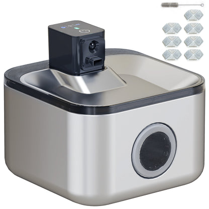Automatic Stainless Steel 4.2L Wireless Cat Water Fountain, with LED Indicator, Ultra-Quiet Pump, 4,000 mAh Battery, USB Charger, Silver