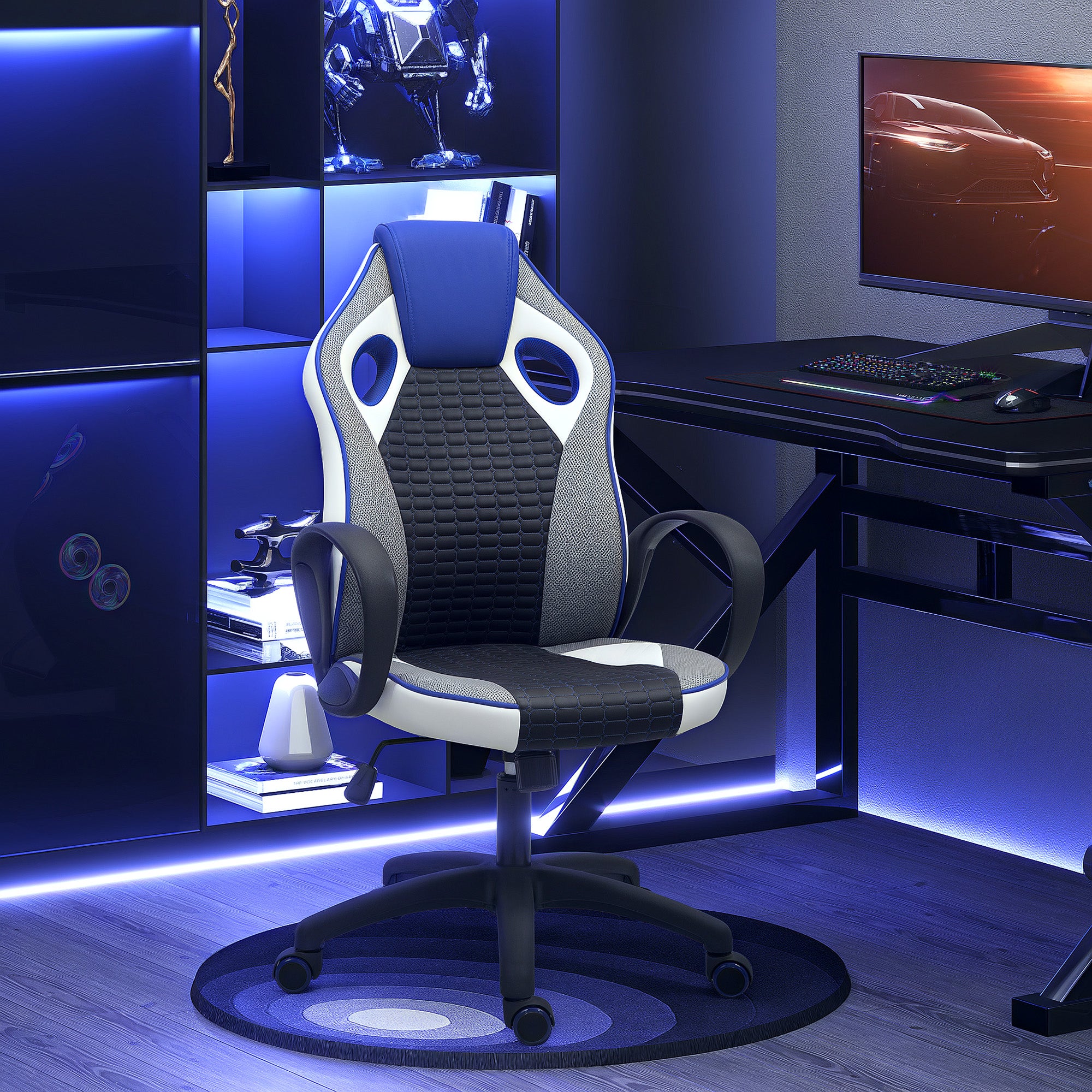 Gaming Chair Upholstered in PU and Mesh Gamer Swivel Chair with Rocking Function Adjustable Height for Home Office Study Multicolor