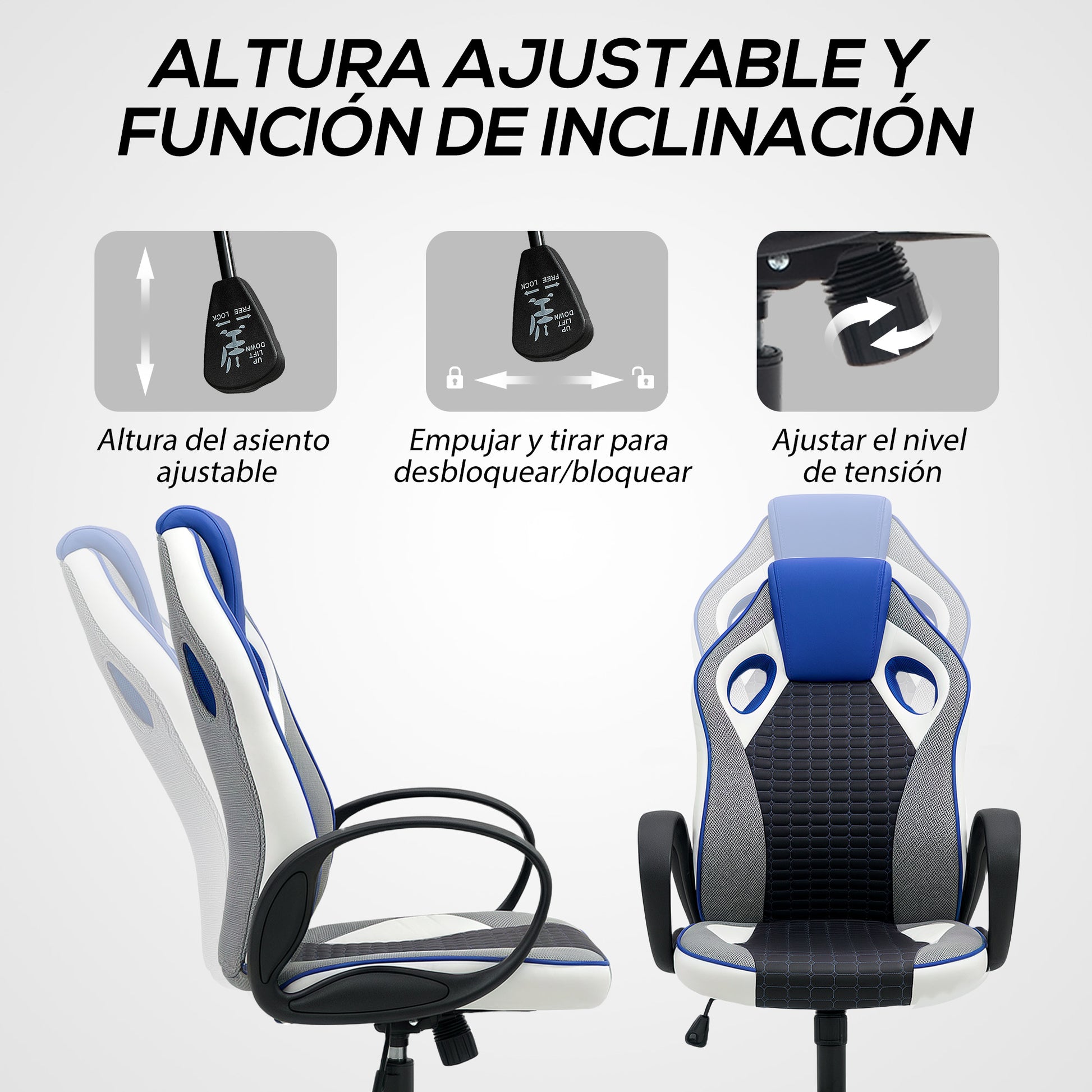 Gaming Chair Upholstered in PU and Mesh Gamer Swivel Chair with Rocking Function Adjustable Height for Home Office Study Multicolor