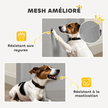 Retractable Dog Safety Gate, 0-149 cm width, extendable protective net, stair and door gate for dogs with automatic locking, gray