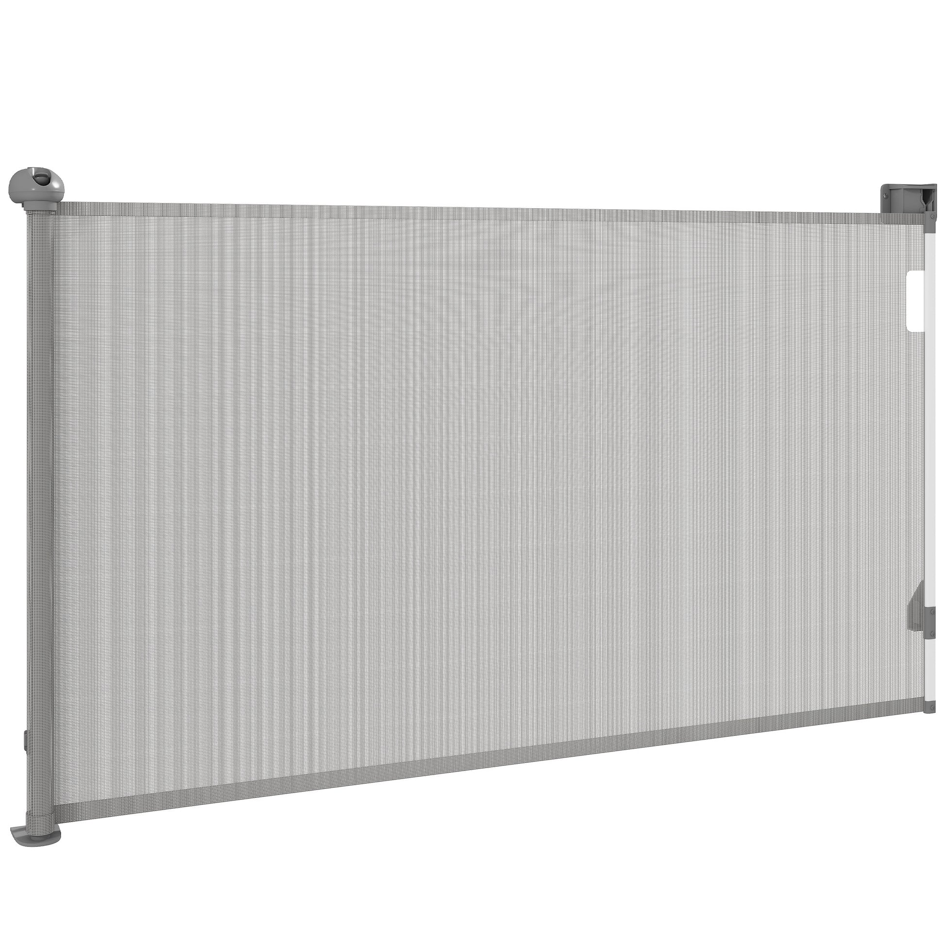 Retractable Dog Safety Gate, 0-149 cm width, extendable protective net, stair and door gate for dogs with automatic locking, gray