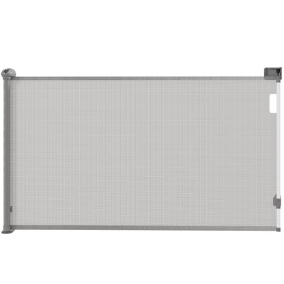 Retractable Dog Safety Gate, 0-149 cm width, extendable protective net, stair and door gate for dogs with automatic locking, gray
