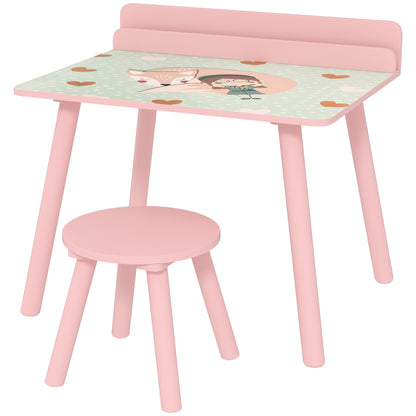 2-Piece Kids' Table and Chair Set Kids' Table with Chair and Bookshelf Desk for Children +3 Years for Playroom Pink