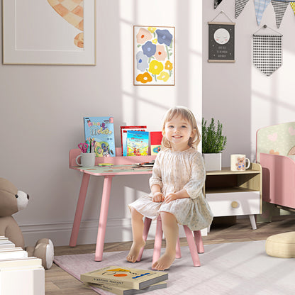 2-Piece Kids' Table and Chair Set Kids' Table with Chair and Bookshelf Desk for Children +3 Years for Playroom Pink