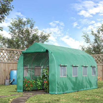 Outdoor Greenhouse 4x2x2 m Tunnel Greenhouse with 8 Mesh Windows and Door Garden Greenhouse for Patio Garden Green