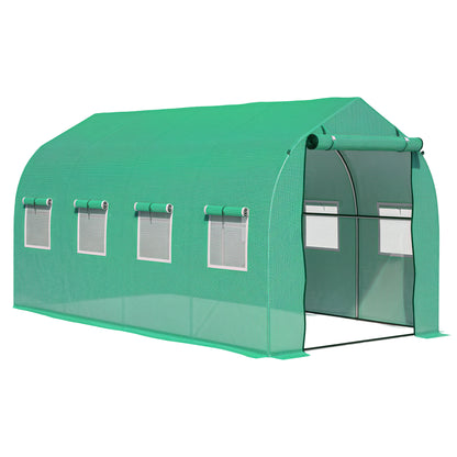 Outdoor Greenhouse 4x2x2 m Tunnel Greenhouse with 8 Mesh Windows and Door Garden Greenhouse for Patio Garden Green