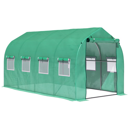 Outdoor Greenhouse 4x2x2 m Tunnel Greenhouse with 8 Mesh Windows and Door Garden Greenhouse for Patio Garden Green