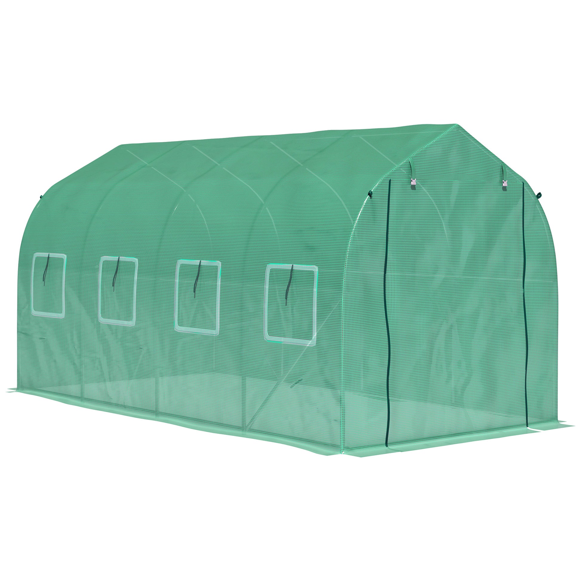 Outdoor Greenhouse 4x2x2 m Tunnel Greenhouse with 8 Mesh Windows and Door Garden Greenhouse for Patio Garden Green