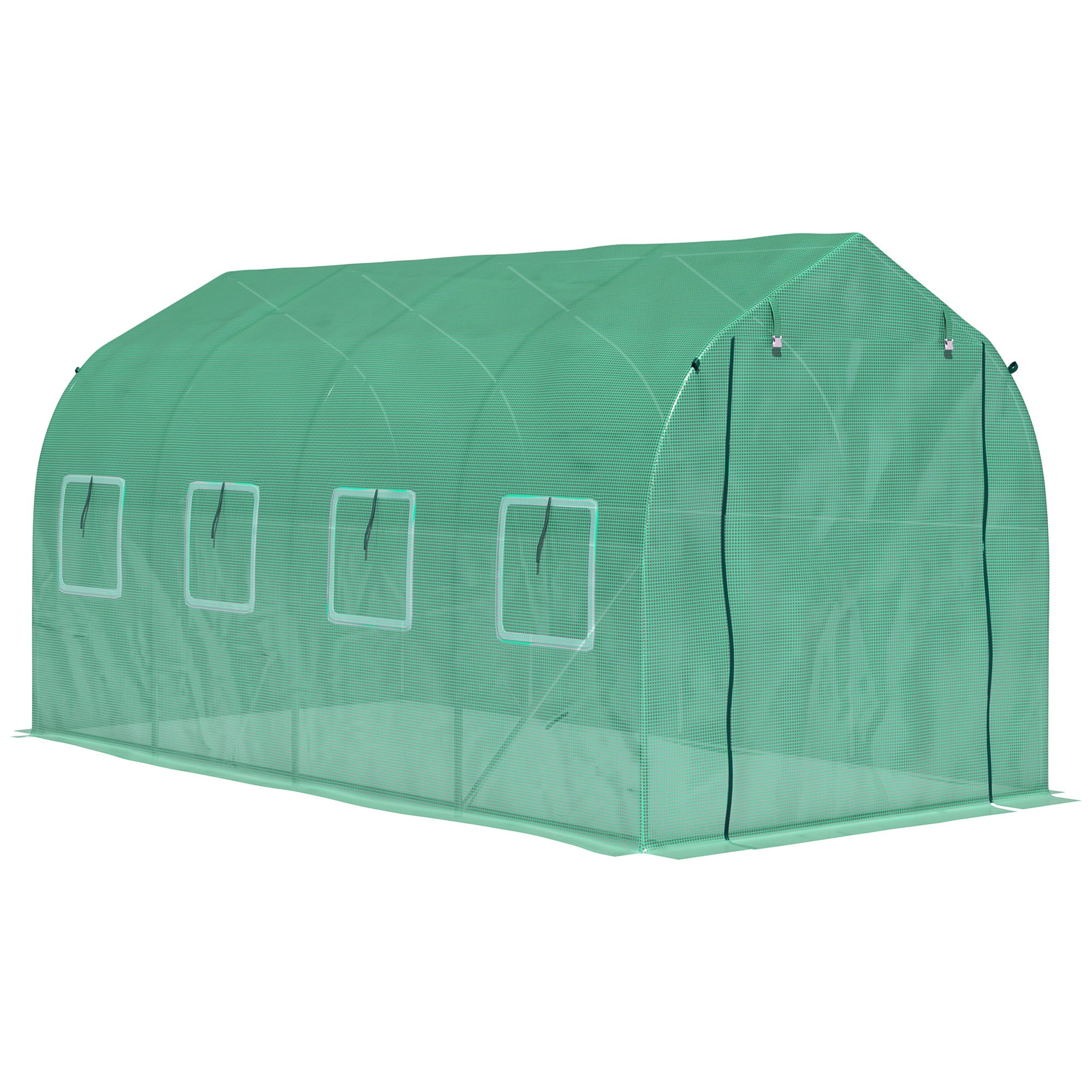 Outdoor Greenhouse 4x2x2 m Tunnel Greenhouse with 8 Mesh Windows and Door Garden Greenhouse for Patio Garden Green