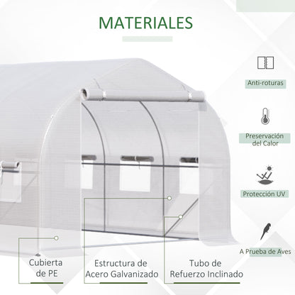 Outdoor Greenhouse 4x2x2 m Tunnel Greenhouse with 8 Mesh Windows and Door Garden Greenhouse for Patio Garden Green
