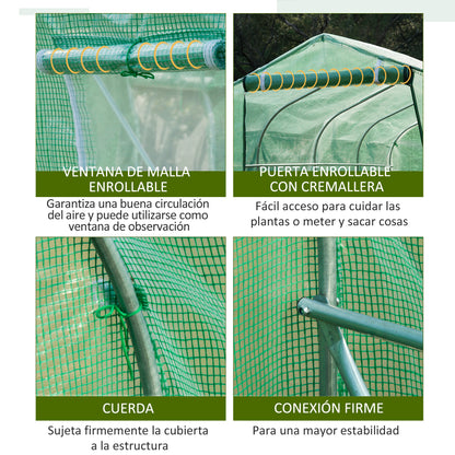 Outdoor Greenhouse 4x2x2 m Tunnel Greenhouse with 8 Mesh Windows and Door Garden Greenhouse for Patio Garden Green