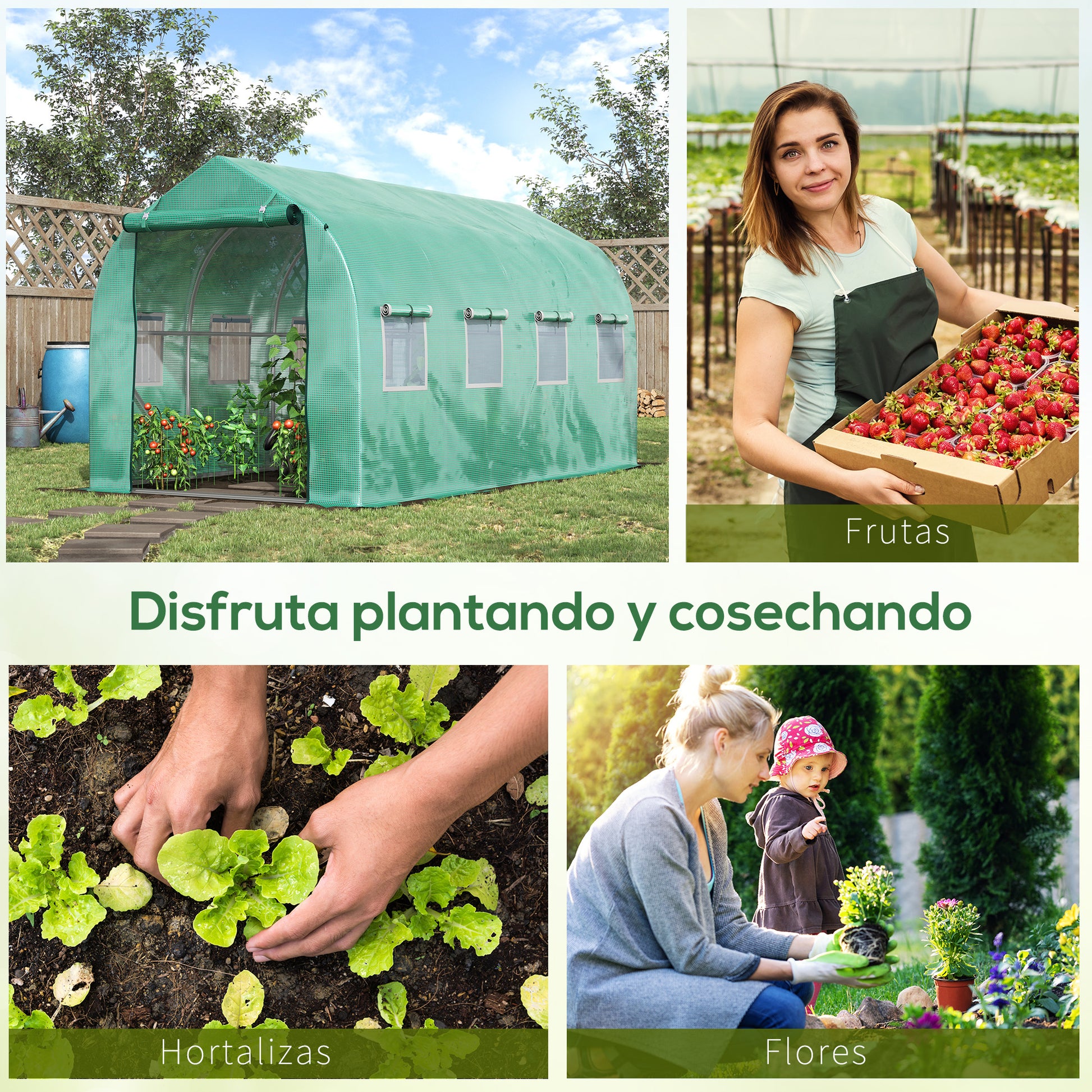 Outdoor Greenhouse 4x2x2 m Tunnel Greenhouse with 8 Mesh Windows and Door Garden Greenhouse for Patio Garden Green