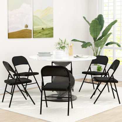 Set of 6 Foldable Chairs with Padded Seat, Modern Space-Saving Chairs with Polyester Cushion for Home and Office, Black