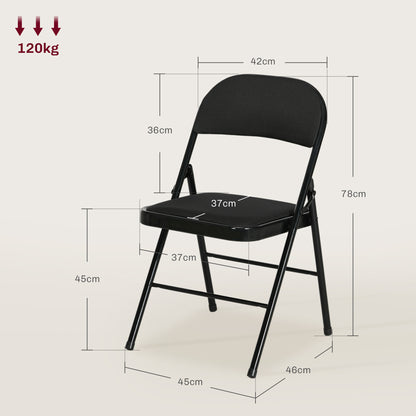 Set of 6 Foldable Chairs with Padded Seat, Modern Space-Saving Chairs with Polyester Cushion for Home and Office, Black