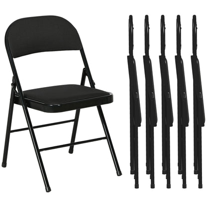 Set of 6 Foldable Chairs with Padded Seat, Modern Space-Saving Chairs with Polyester Cushion for Home and Office, Black