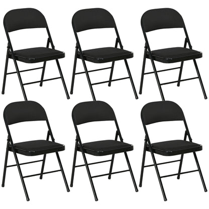 Set of 6 Foldable Chairs with Padded Seat, Modern Space-Saving Chairs with Polyester Cushion for Home and Office, Black