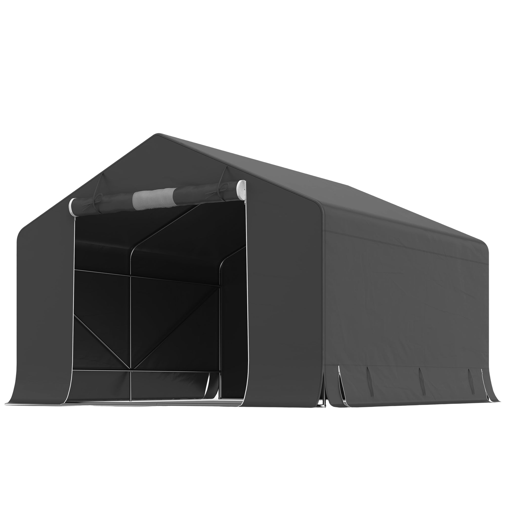 Waterproof Garage Tent 3 x 3 x 2.1 m (9.8 x 9.8 x 6.9 ft) — Roll-Up Zipper Door, Side Vent Window, Weatherproof Storage Shed for Bikes & Garden Tools, Dark Gray