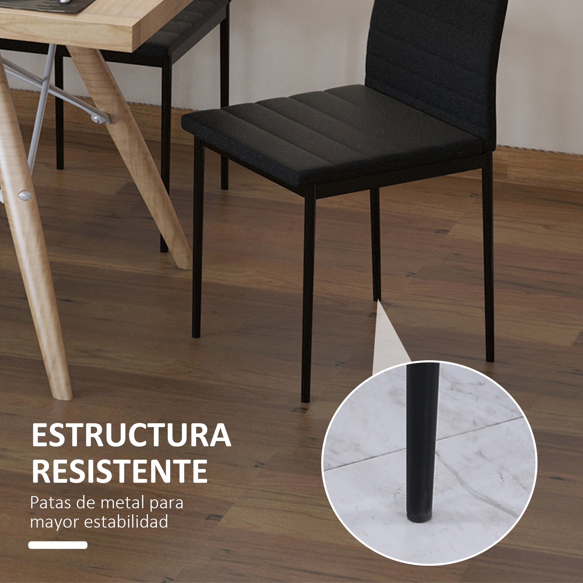 Set of 4 Upholstered Dining Chairs in Linen Modern Kitchen Chairs with High Back and Metal Legs Load 120 kg for Living Room 41x50x97 cm Black