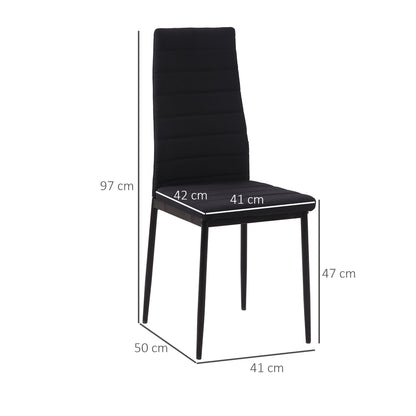 Set of 4 Upholstered Dining Chairs in Linen Modern Kitchen Chairs with High Back and Metal Legs Load 120 kg for Living Room 41x50x97 cm Black