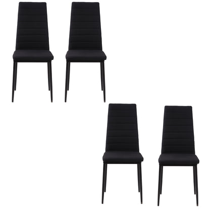 Set of 4 Upholstered Dining Chairs in Linen Modern Kitchen Chairs with High Back and Metal Legs Load 120 kg for Living Room 41x50x97 cm Black