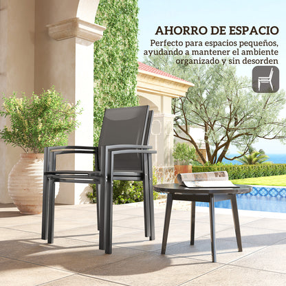Set of 2 Outdoor Garden Chairs Patio Exterior Stackable Dining Chairs with Breathable Fabric Steel Frame Armrests and Backrest 56x58x89 cm Dark Gray
