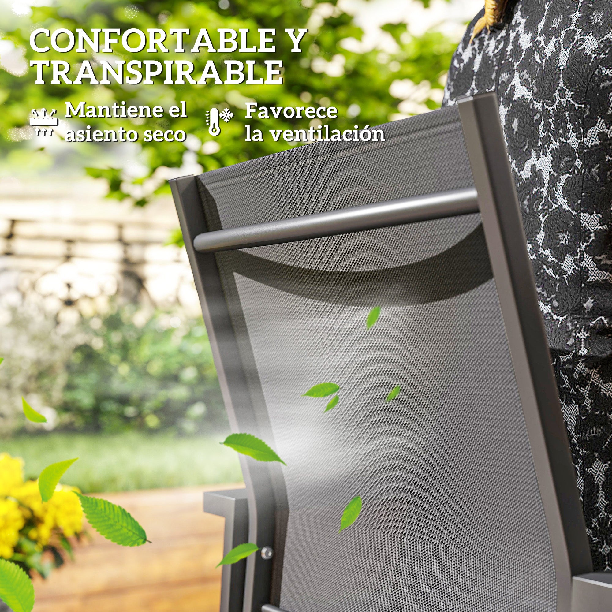 Set of 2 Outdoor Garden Chairs Patio Exterior Stackable Dining Chairs with Breathable Fabric Steel Frame Armrests and Backrest 56x58x89 cm Dark Gray