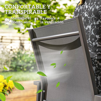 Set of 2 Outdoor Garden Chairs Patio Exterior Stackable Dining Chairs with Breathable Fabric Steel Frame Armrests and Backrest 56x58x89 cm Dark Gray