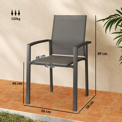 Set of 2 Outdoor Garden Chairs Patio Exterior Stackable Dining Chairs with Breathable Fabric Steel Frame Armrests and Backrest 56x58x89 cm Dark Gray