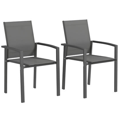 Set of 2 Outdoor Garden Chairs Patio Exterior Stackable Dining Chairs with Breathable Fabric Steel Frame Armrests and Backrest 56x58x89 cm Dark Gray