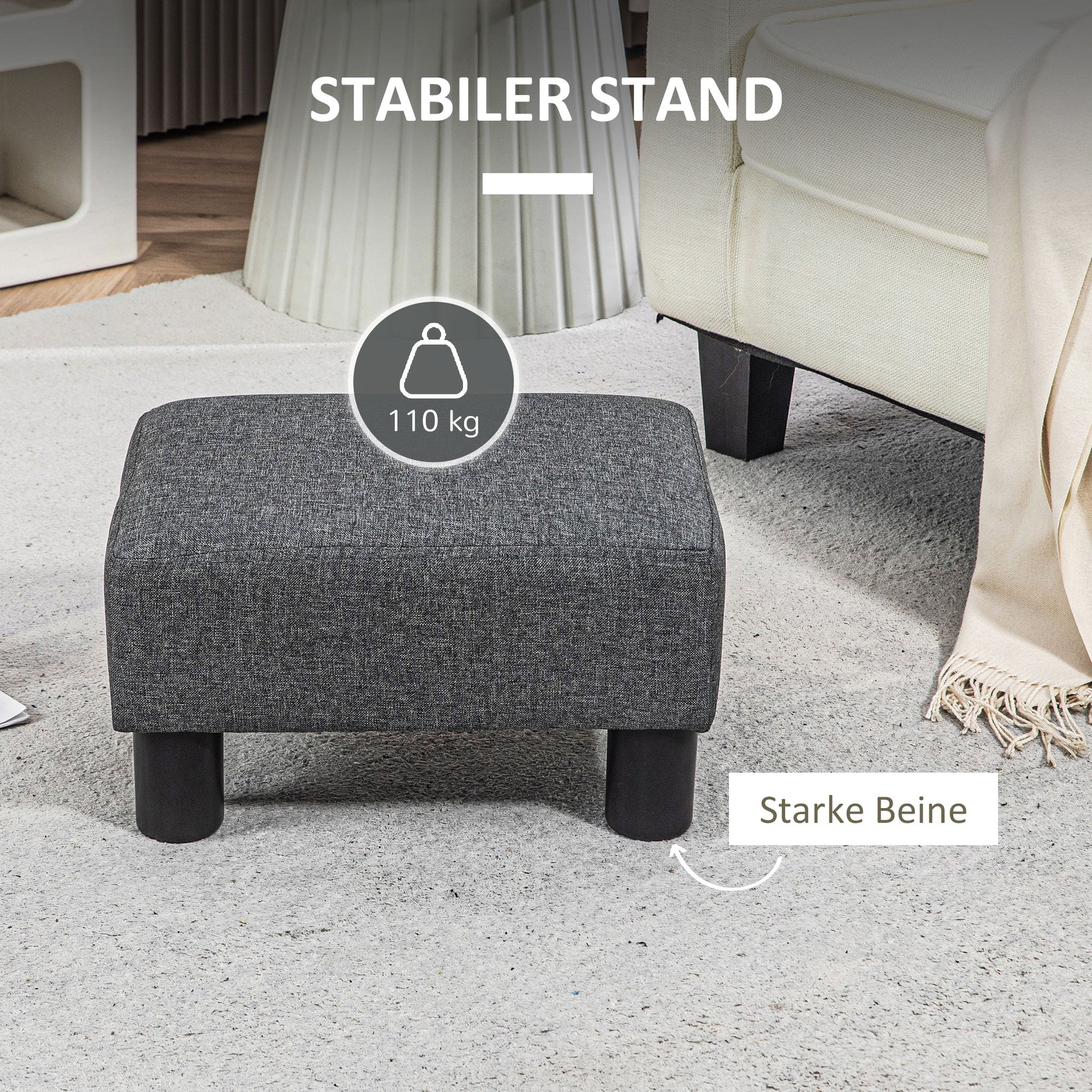Seat Stool Footstool with Linen Look Modern Ottoman Upholstered Footrest Ottomane for Bedroom, Living Room, Dark Gray