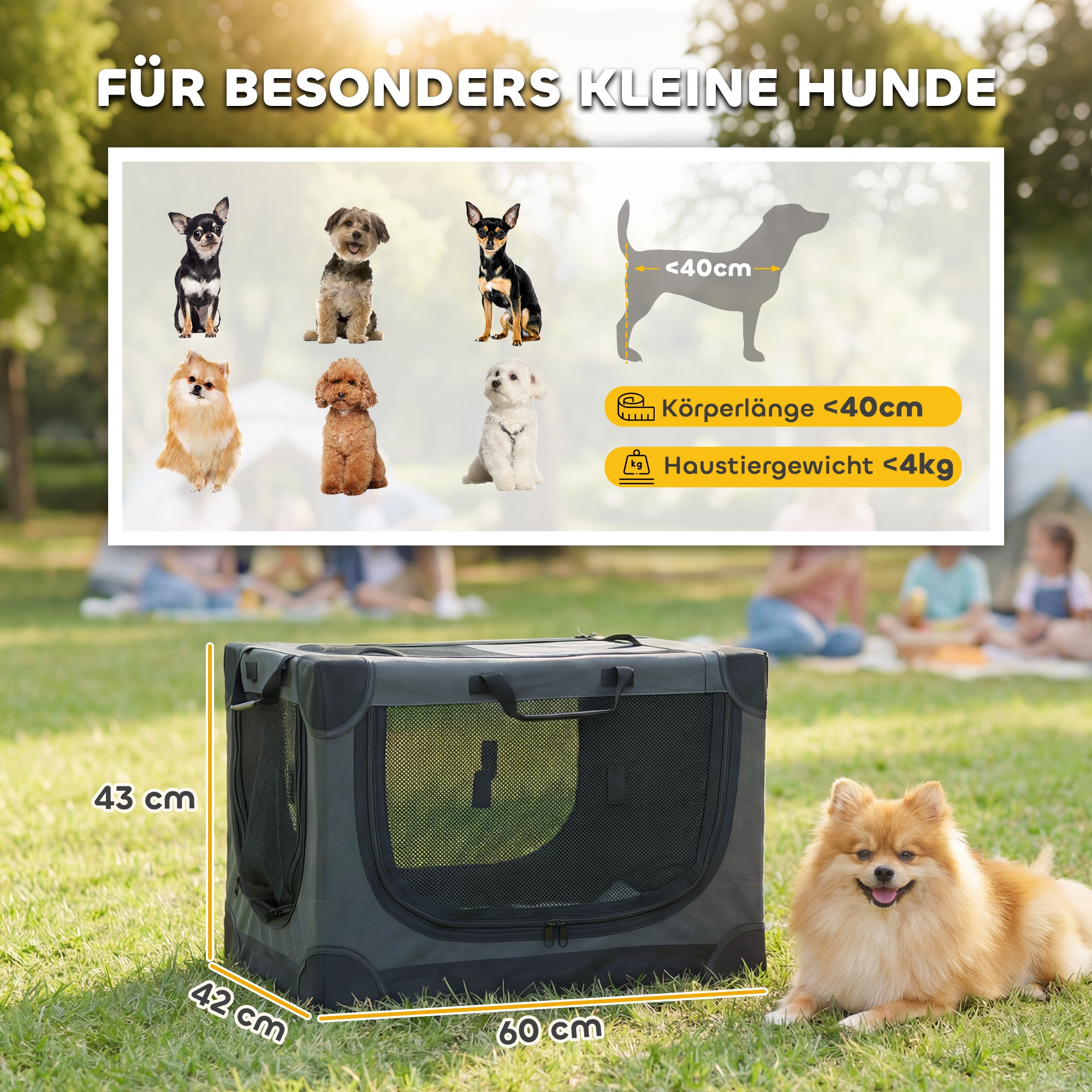 Foldable Dog Crate — Soft Pet Carrier with Cushion, Removable Washable Cover, Breathable 600D Oxford Fabric, for Cats & Dogs up to 48.5 lb (22 kg), Travel & Car — Army Green