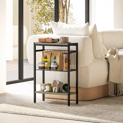 Narrow 3-Level Side Table Industrial Side Table with Open Shelves and Steel Structure for Living Room Bedroom 43x18x62.5 cm Gray