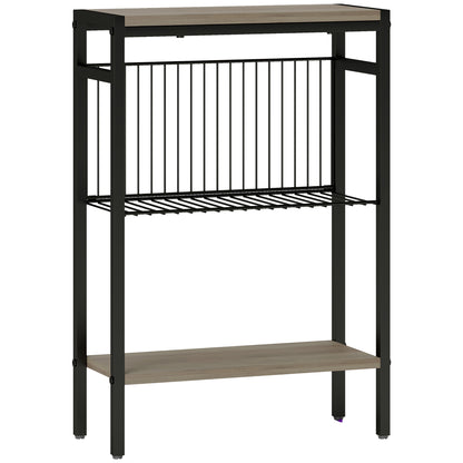 Narrow 3-Level Side Table Industrial Side Table with Open Shelves and Steel Structure for Living Room Bedroom 43x18x62.5 cm Gray
