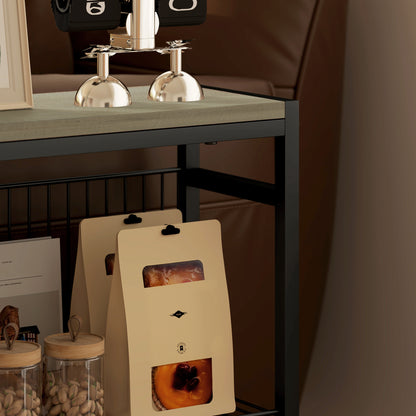 Narrow 3-Level Side Table Industrial Side Table with Open Shelves and Steel Structure for Living Room Bedroom 43x18x62.5 cm Gray