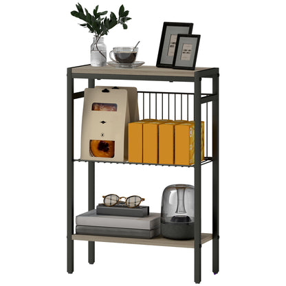 Narrow 3-Level Side Table Industrial Side Table with Open Shelves and Steel Structure for Living Room Bedroom 43x18x62.5 cm Gray