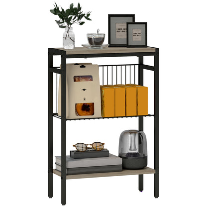 Narrow 3-Level Side Table Industrial Side Table with Open Shelves and Steel Structure for Living Room Bedroom 43x18x62.5 cm Gray