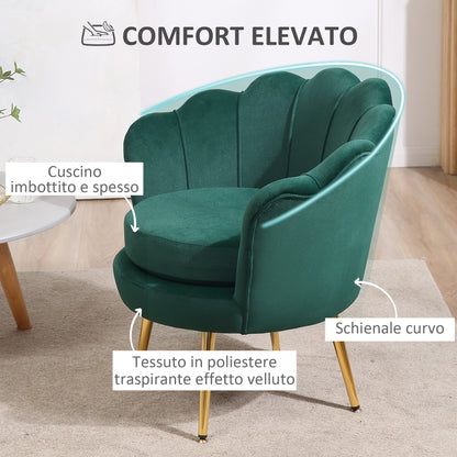 Shell Armchair, Vintage Armchair, Bedroom and Living Room Armchair, Elegant Design, with High Backrest, 76x67x74cm, Dark Green
