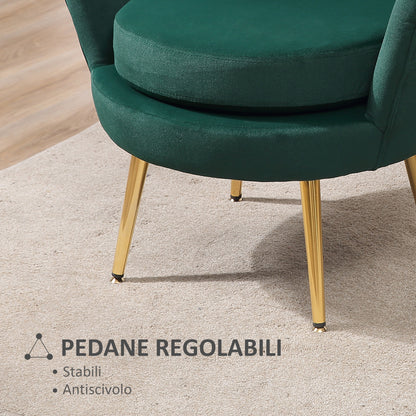 Shell Armchair, Vintage Armchair, Bedroom and Living Room Armchair, Elegant Design, with High Backrest, 76x67x74cm, Dark Green