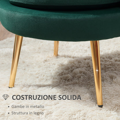 Shell Armchair, Vintage Armchair, Bedroom and Living Room Armchair, Elegant Design, with High Backrest, 76x67x74cm, Dark Green