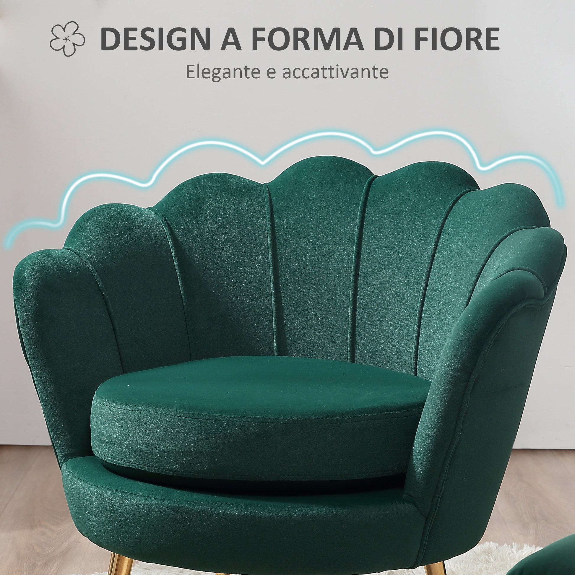 Shell Armchair, Vintage Armchair, Bedroom and Living Room Armchair, Elegant Design, with High Backrest, 76x67x74cm, Dark Green
