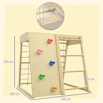 5-in-1 Play Area Climbing Set with Swing, Horizontal Ladder, Climbing Net, Climbing Wall, Climbing Toys for Kids, 120 x 105 x 120 cm, Natural Beech Wood