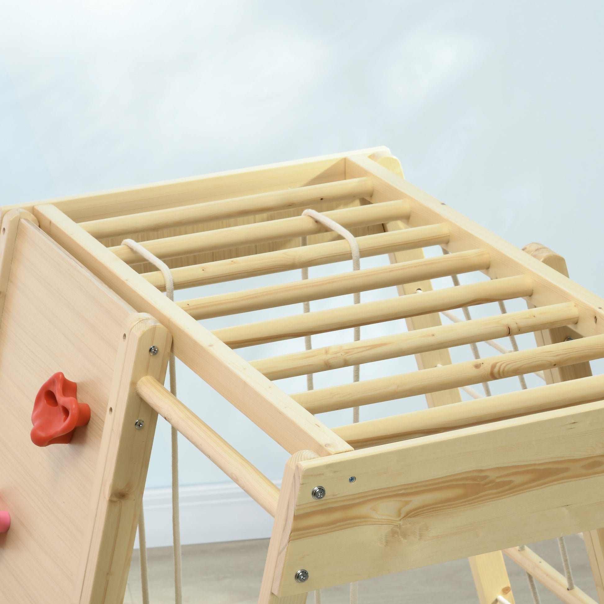 5-in-1 Play Area Climbing Set with Swing, Horizontal Ladder, Climbing Net, Climbing Wall, Climbing Toys for Kids, 120 x 105 x 120 cm, Natural Beech Wood