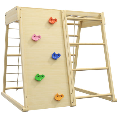 5-in-1 Play Area Climbing Set with Swing, Horizontal Ladder, Climbing Net, Climbing Wall, Climbing Toys for Kids, 120 x 105 x 120 cm, Natural Beech Wood