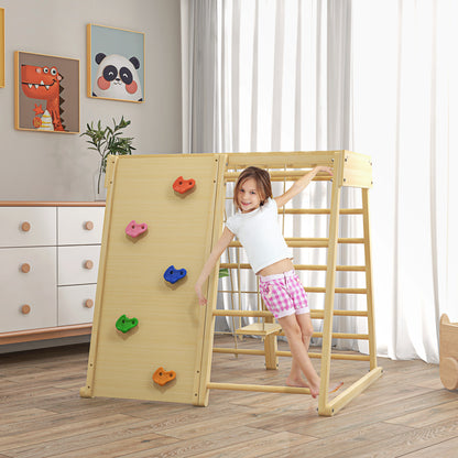 5-in-1 Play Area Climbing Set with Swing, Horizontal Ladder, Climbing Net, Climbing Wall, Climbing Toys for Kids, 120 x 105 x 120 cm, Natural Beech Wood