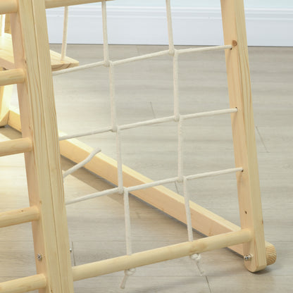 5-in-1 Play Area Climbing Set with Swing, Horizontal Ladder, Climbing Net, Climbing Wall, Climbing Toys for Kids, 120 x 105 x 120 cm, Natural Beech Wood