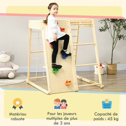 5-in-1 Play Area Climbing Set with Swing, Horizontal Ladder, Climbing Net, Climbing Wall, Climbing Toys for Kids, 120 x 105 x 120 cm, Natural Beech Wood