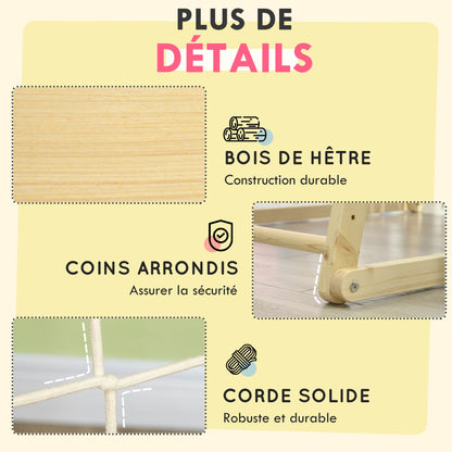 5-in-1 Play Area Climbing Set with Swing, Horizontal Ladder, Climbing Net, Climbing Wall, Climbing Toys for Kids, 120 x 105 x 120 cm, Natural Beech Wood