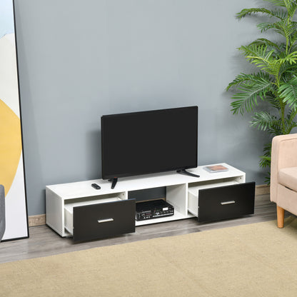 TV Stand for TVs up to 60" Modern Style Living Room TV Table with 2 Drawers and Open Compartment 140x30x32 cm White and Black